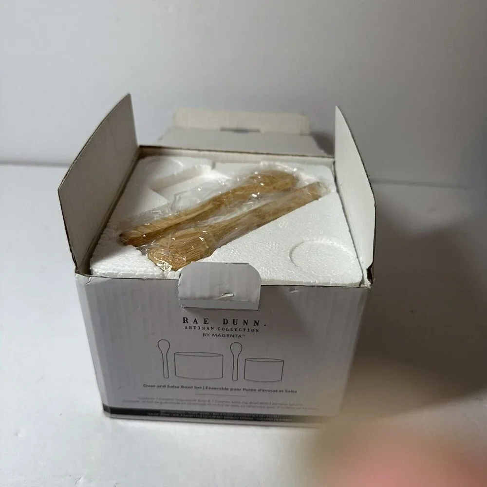 Rae Dunn Artisan Collection By Magenta Guac And Salsa Bowl Set W/ Bamboo Spoons - Picture 4 of 6